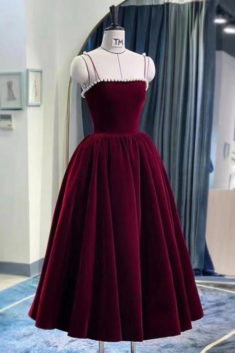 Velvet Dress, Red Homecoming Dress,daily Dress, Spaghetti Strap Party Dress,custom Made