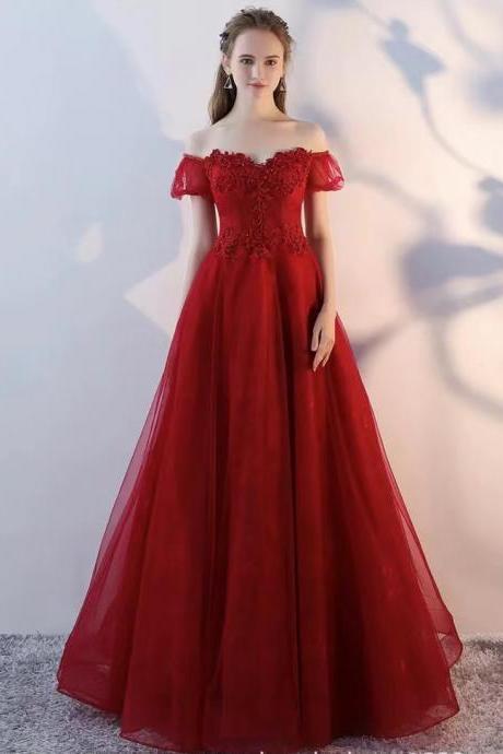 Off shoulder prom dress,red party dress, elegant formal dress,custom made