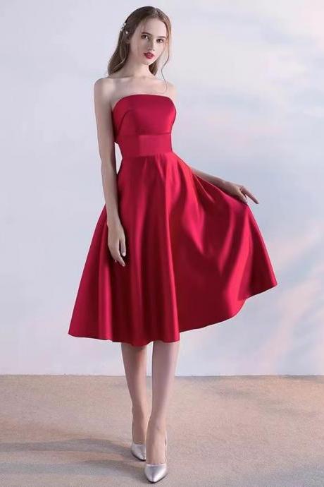 Strapless prom dress,red party dress, sexy midi dress,custom made