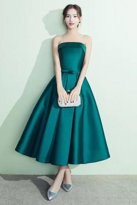Strapless Prom Dress,green Party Dress, Simple Midi Dress,custom Made