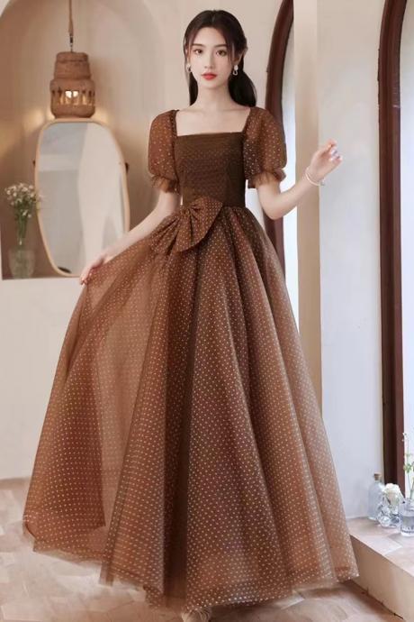 Princess evening dress, temperament party dress dress, brown wave dot fashion dress,custom made