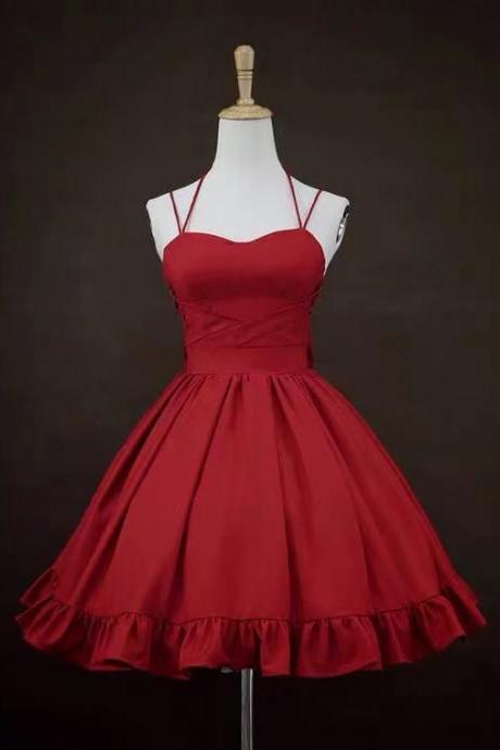 Spaghetti strap homecoming dresses, black/red dresses, cute party dresses,custom made