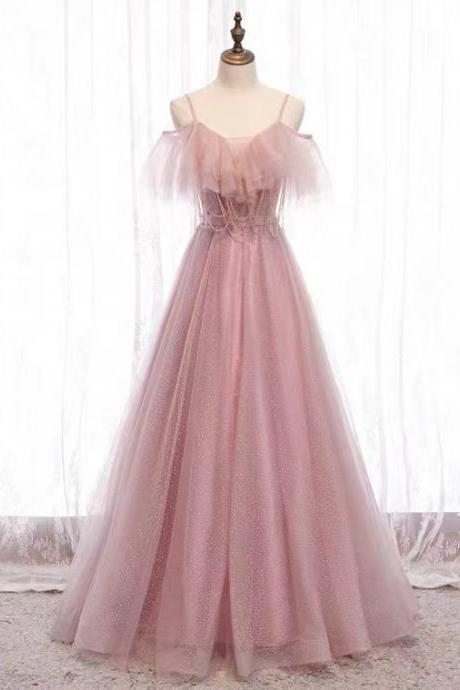 Spaghetti strap prom dresses, pink party dresses, sexy birthday party dresses,custom made