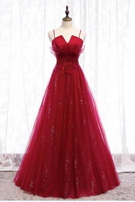 Red dress, spaghetti strap evening dress, class party dress,custom made