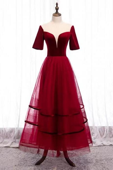 V-neck Prom Dress, Red Daily Dress, Temperament Homecoming Dress,birthday Party Dress,custom Made