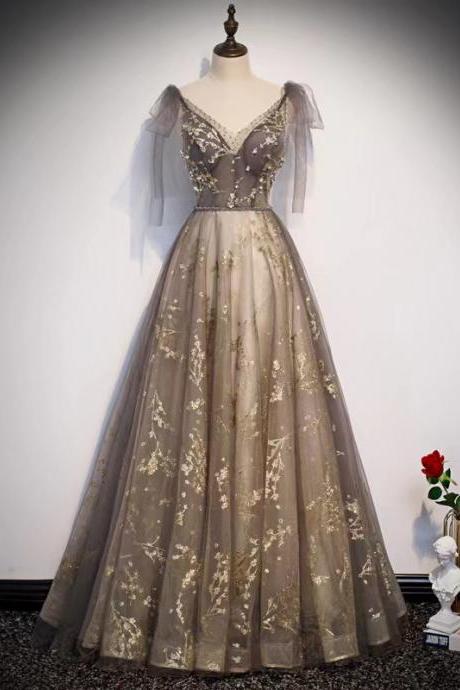 V-neck prom dress, fairy party dress, dream birthday sequin evening dress,custom made