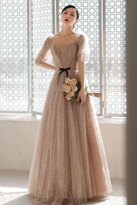Bubble sleeve evening dress, fairy prom dress, starry birthday dress,custom made
