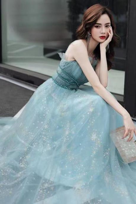 Sexy party dress,spaghetti strap prom dress,blue evening dress ,custom made