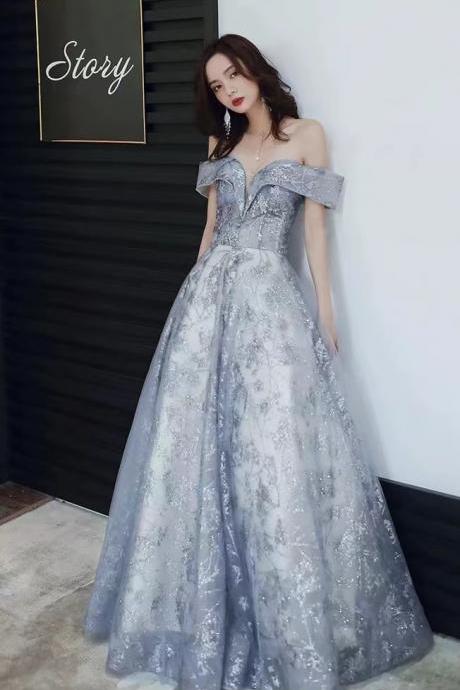Sexy party dress,off shoulder prom dress,blue evening dress ,custom made