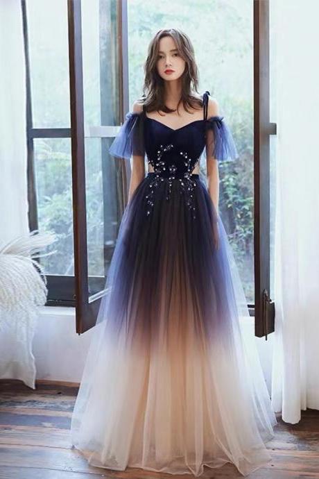 Cheap on sale!Strap evening dress, temperament party dress, sexy, fairy drift gradient dream dress,custom made