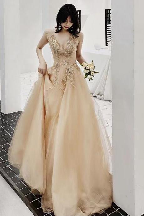 New,sexy, v-neck prom dress, champagne party dress,custom made