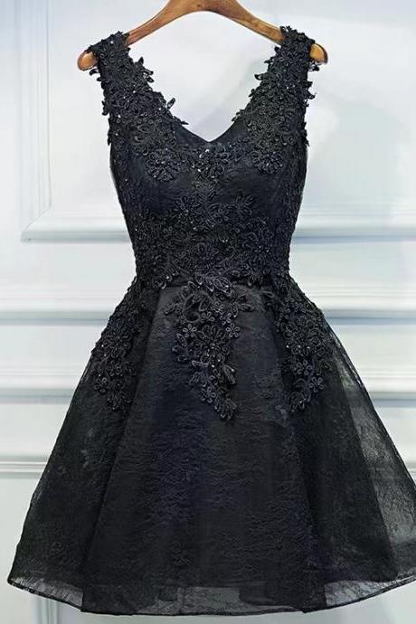 Sexy,v-neck party dress,black homeocming dress,custom made