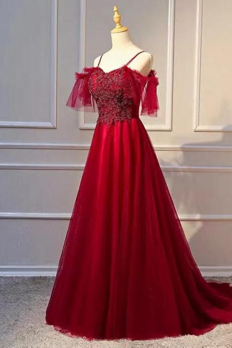 Spaghetti strap prom dress ,red party dress,,custom made