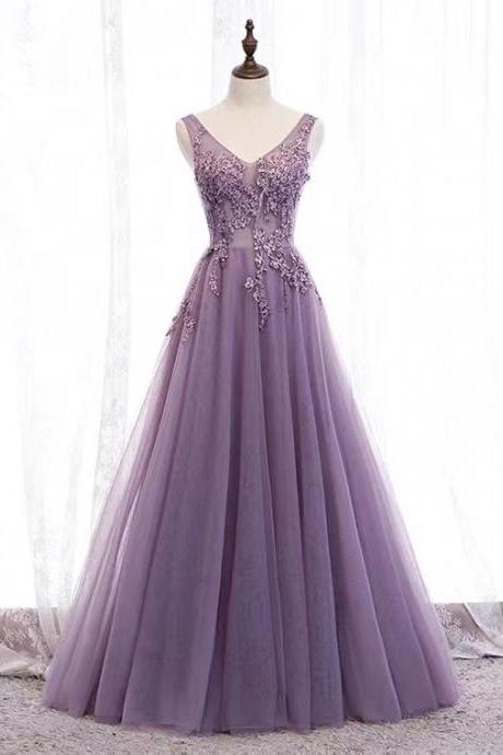 V-neck Prom Dress , Purple Party Dress,v-neck Prom Dress,dream Dress,custom Made