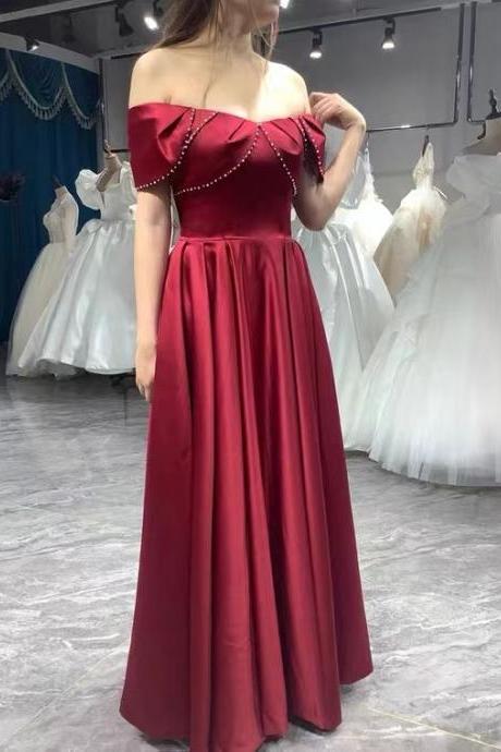 Satin Prom Dress ,red Party Dress,off Shoulder Evening Dress,custom Made