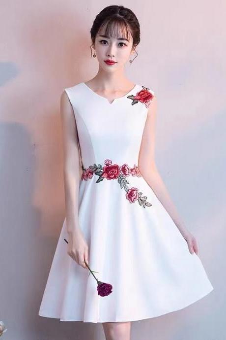 Satin Prom Dress ,white Party Dress,sleeveless Homcoming Dress,custom Made