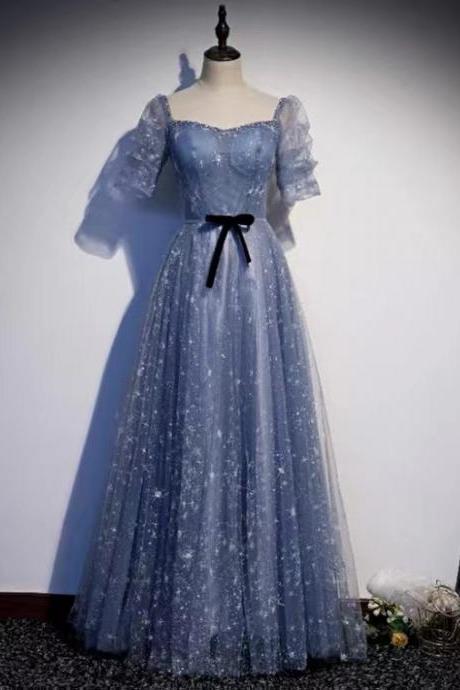 Spaghetti Strap Party Dress , Elegant Party Dress,blue Evening Dress,custom Made