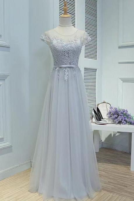 Gray party dress ,elegant prom dress,tulle formal evening dress,custom made