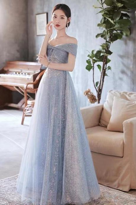 Dream evening dress, fairy temperament long bridesmaid dress, off shoulder pink/blue prom dress,custom made