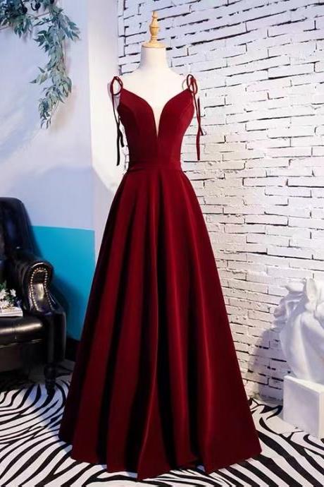 Burgundy evening dress,spghetti strap prom dress, socialite party dress, custom made