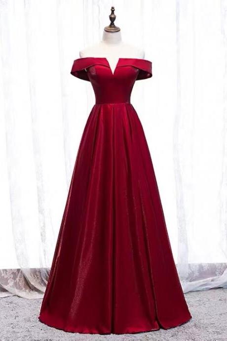long red prom gown, off shoulder simple evening gown,custom made