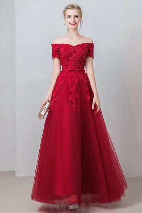Red prom dress,off shoulder party dress,charming evening dress,custom made