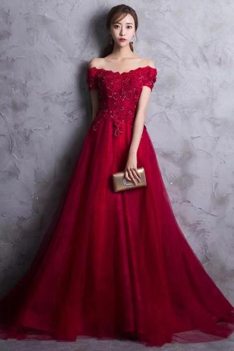 Red prom dress,off shoulder party dress,formal evening dress,custom made