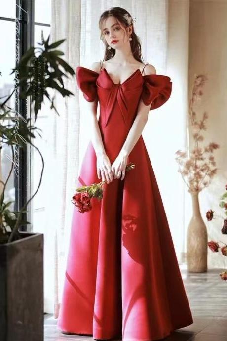 High Quality Satin Dress, Red Evening Dress, Off Shoulder Prom Dress,custom Made