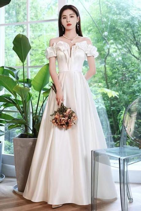 White Evening Dress Satin Wedding Dress, Off Shoulder Party Dress,custom Made