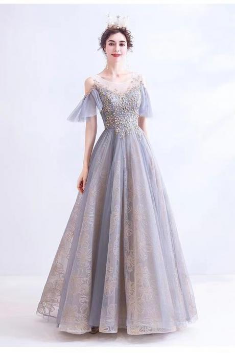 O-neck Prom Dress, Fairy Evening Dress, Blue Princess Party Dress,custom Made