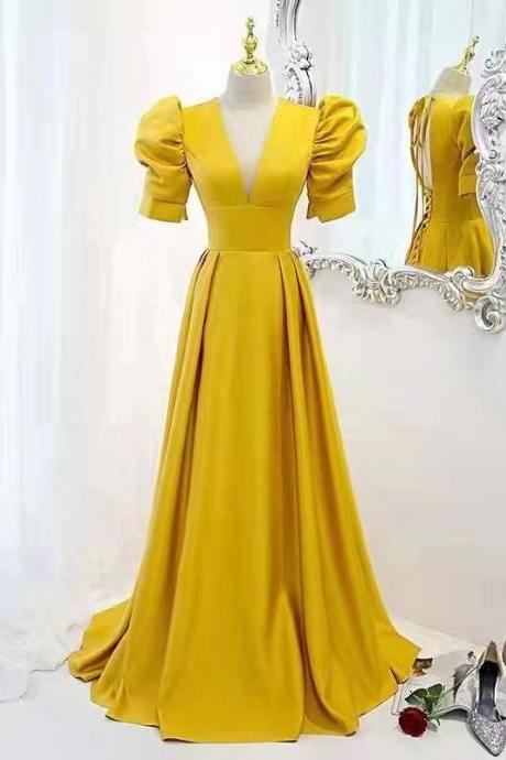 V-neck Prom Dress, Elegant Evening Dress, Satin Party Dress,custom Made