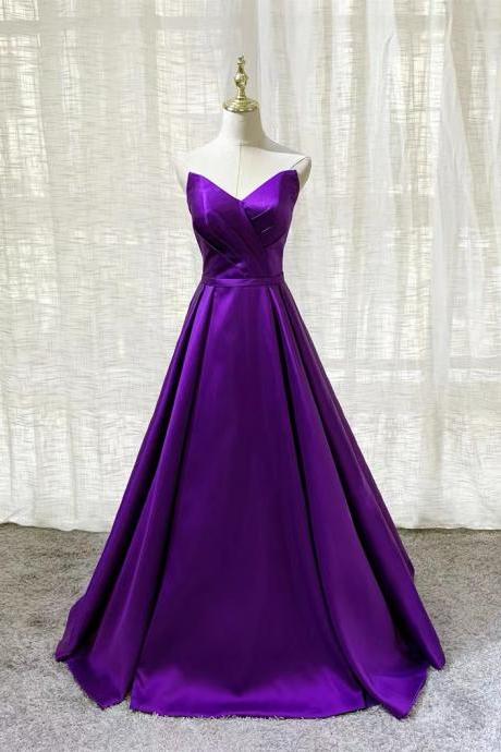 Strapless Prom Dress, Purple Evening Dress, Satin Party Dress,custom Made