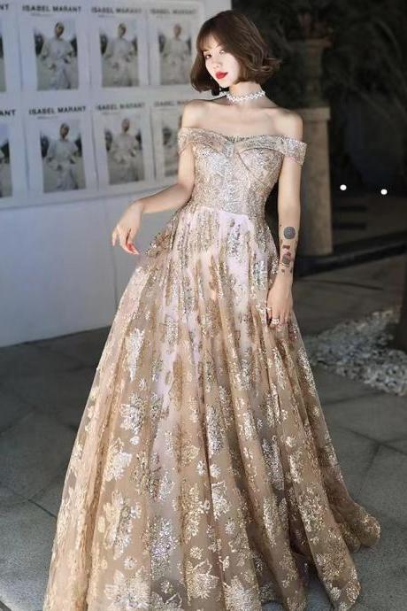 Off shoulder evening dress, long sexy prom dress, sequined elegant dress, custom made