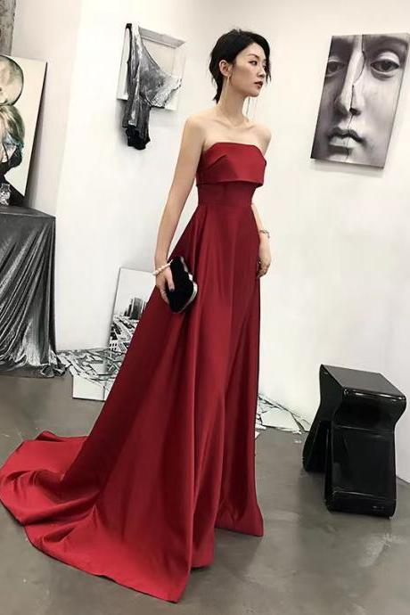 Red pary dress, strapless prom dress,custom made