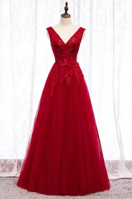 Red Pary Dress, V-neck Evening Dress,charming Prom Dress,custom Made