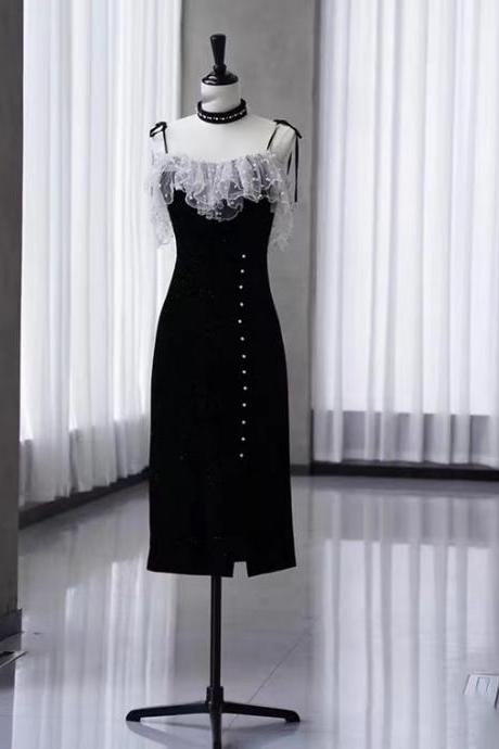 Spaghetti strap evening dress,cute party dress,little black dress ,custom made