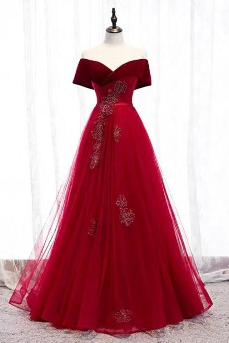 Off shoulder prom dress ,red evening dress,custom made