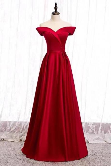 Satin prom dress ,red evening dress,off shoulder party dress,custom made