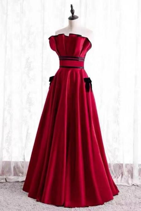 Satin prom dress ,red evening dress,strapless party dress,custom made