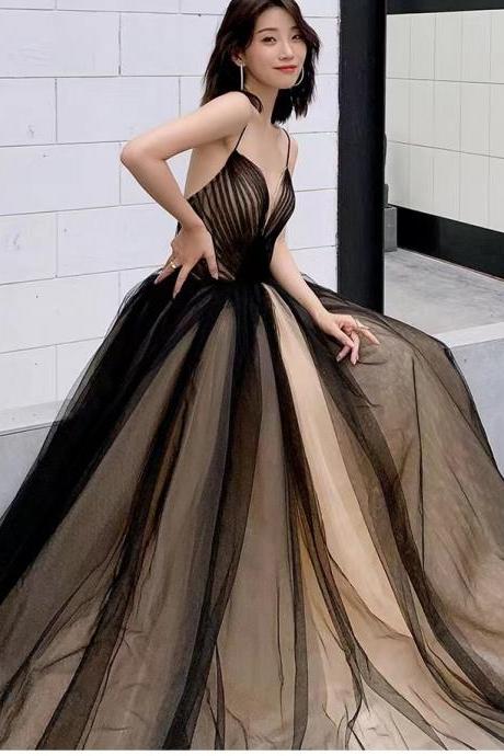 Black prom dress ,sexy evening dress,spaghetti strap party dress,custom made