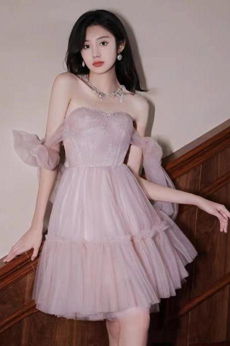 Pink Birthday Dress,off Shoulder Homecoming Dress ,cute Party Dress,custom Made
