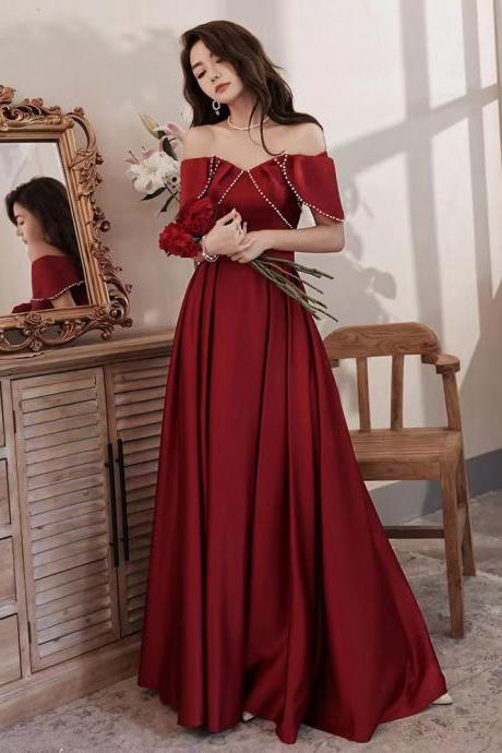 Off shoulder party dress, satin prom dress,red evening dress,custom made