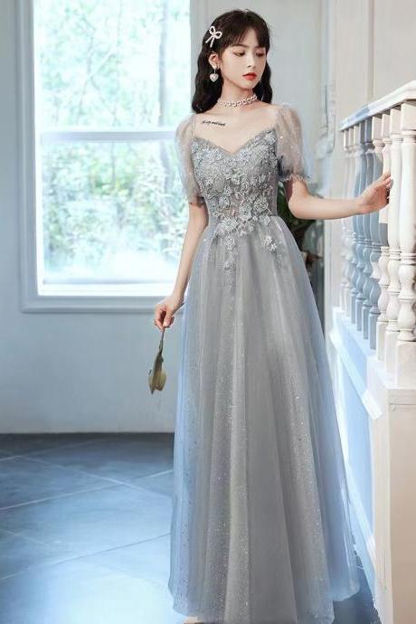 Off shoulder prom dress,gray party dress, fairy evening dress ,custom made