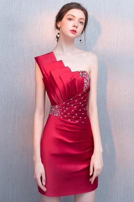 One Shoulder Homcoming Dress,red Party Dress, Sexy Bodycon Dress ,custom Made