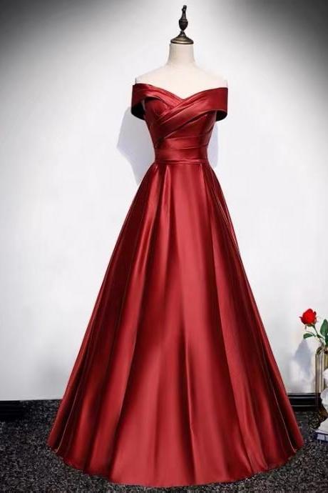 Red Party Dress,off Shoulder Prom Dress,satin Evening Dress ,custom Made