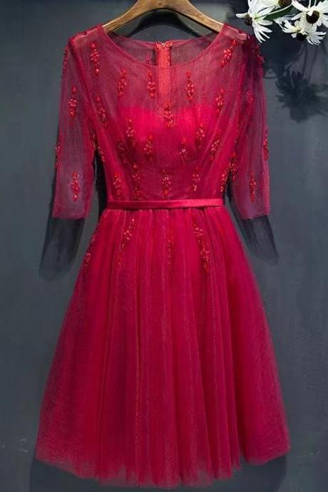 Red Party Dress, O-neck Homecoming Dresscustom Made