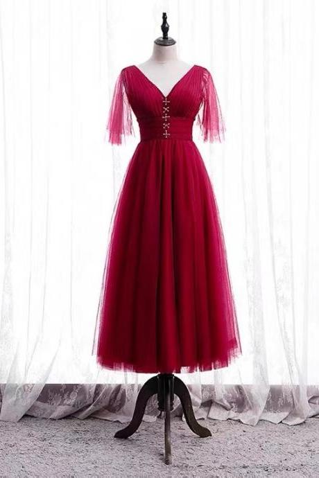 V-neck Party Dress,red Homecoming Dress,custom Made