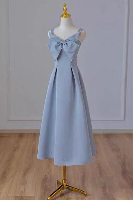 Spaghetti strap party dress,cute birthday dress, blue midi dress,custom made