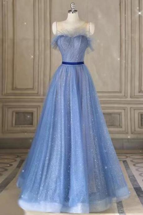 Blue party dress,sleeveless prom dress,formal evening dress,custom made