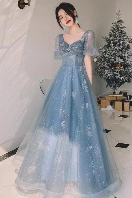 Blue party dress,fairy prom dress,cute evening dress,custom made